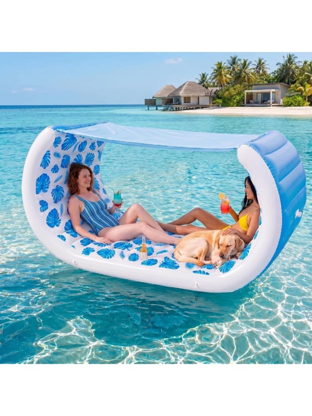 Extra Large Inflatable Pool Float with Canopy, Cup Holders & Backrest - 157